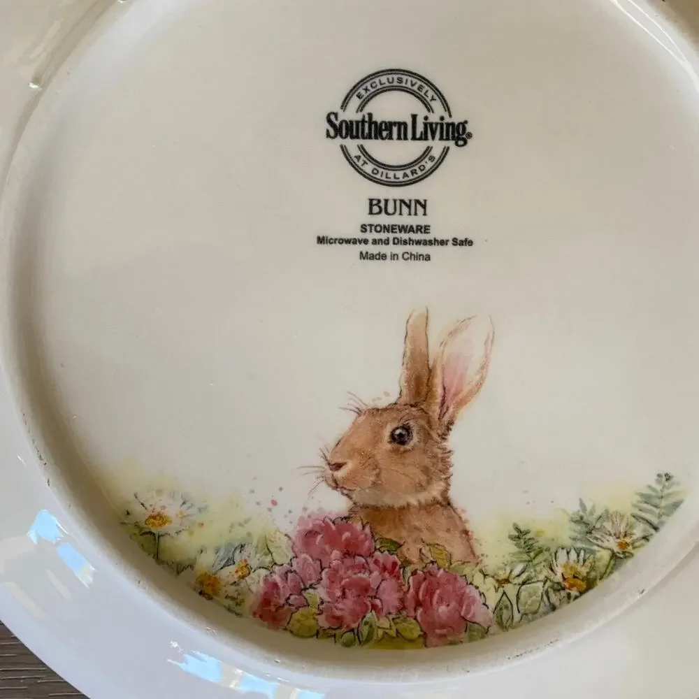 Southern Living Bunny 8.5” Salad Plate 4Pc Glazed Ceramic Bunnies Flowers Easter - Picture 7 of 10